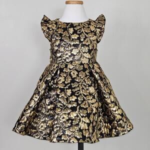 David Charles Girls Occation Jacquard Party Dress Black Gold | Toddler Size 2